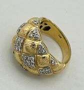 14KT Yellow Gold Quilted Dome Diamond Pave Ring