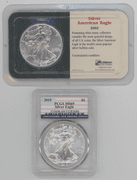 2002 Gem BU in Littleton holder and 2015 $1 PCGS MS69 Silver Eagles