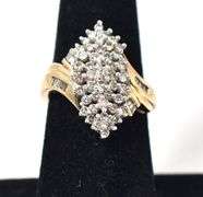 Shimmering 10K Yellow Gold Diamond Cluster Ring