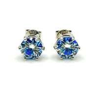 18 Kt White Gold Plated 2 Ctw Steel Blue Gray Fire Moissanite Earrings