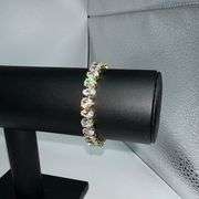 18 Kt Yellow Gold Plated Sparkling 26 Stone Count Pear Cut Tennis Bracelet