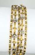 22KT Solid Yellow Gold Hand Made Set Of Five White Gold Flowe Design And Diamond Cut Finish Bangles