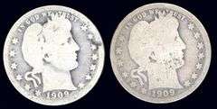 Two Different Barber Silver Quarters: 1909 & 1909-D