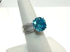 Stunning  White Gold Plate 5 Ct Rose Cut Simulated Blue Topaz Ring