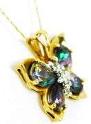 Vintage 10K Mystic Topaz & Diamonds Butterfly Necklace