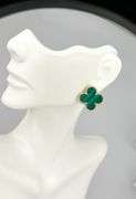 18KT Yellow Gold Stunning Green Malachite large Clover Stud Earrings