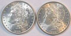 2 Frosty-white Choice BU 1882-P Morgan Silver Dollars