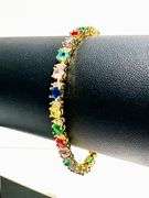 Beautiful Gold Plated Mixed Color Simulated Sapphire Tennis Bracelet