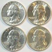 Choice BU 1941-S, 1942, 1943, & 1943-S Washington Quarters