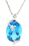 14kt White gold 16ct blue topaz and diamond accent pendant on chain