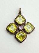 Vintage 925 Sterling Silver Lori Bonn Four Cushion Cut Lemon Citrine Pendant