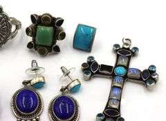 Group lot of Vintage 925 sterling silver lapis and turquoise mixed jewelry