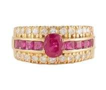 1.00ctw Ruby and 0.50ctw Diamond Triple Row Band Ring in 14K