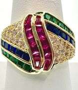 14 Kt. Yellow Gold Plate 4.75 Ct Simulated  Ruby, Sapphire, and Emerald Ring