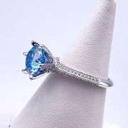 Sparkljng 14 Kt White Gold Plate 3 Ct VVs1 Corn Flower Blue Moissanite Ring