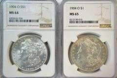 NGC MS64 & MS65 graded 1904-O Morgan Silver Dollars