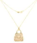 14kt Yellow gold diamond lattice purse pendant on chain necklace