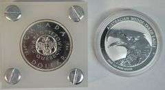 2 Diff. Gem Prooflike $1 SILVER Australia & Canada pcs in custom holders