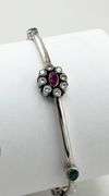 925 Sterling Silver Ruby And Emerald Accents Along The Bangle Bracelet