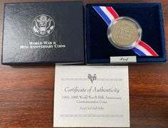1991–1995 World War II 50th Anniversary Proof Clad Half Dollar – Original Box & COA