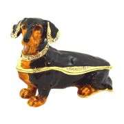 Dachshund Dog Trinket Box. Hand Painted Black Enamel