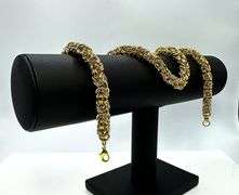 Huge 97.8 Gram 14 Kt Yellow Gold Plated Byzantine Chain Necklace