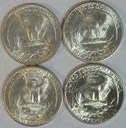 Superb Gem BU 1945-S, 46-S, 47-D, & 1948-D Washington Quarters