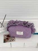 Ruffle Top Quilted Makeup Bag