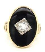 10kt Yellow gold 0.50ct European cut diamond and black onyx ring