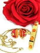 Imperial Egg Crystal Necklace & Ruby Bracelet Set – 24K Gold Handset Locket