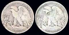 2 Different Walking Liberty Half Dollars: 1929-S & 1935-D