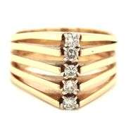 Stylish 14K YG Wide 5 Diamond Ring