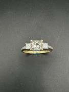 14K Yellow Gold Rectangle Princess Cut Diamond Ring