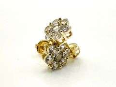 Dazzling Yellow Gold Plate Sparkling  Flower Earrings