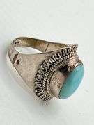 925 Sterling Silver Vintage Native Amewrican Style Blue Larimar Ring