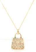 14kt Yellow gold diamond lattice purse pendant on chain necklace
