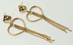 Fun 14K Yellow Gold Double Heart Diamond Dangle Earrings