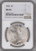 1922 Peace Silver Dollar NGC MS64 Near Gem BU | Brilliant Luster