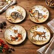 Set of 4 Pine Forest Ceramic Salad and Dessert Plates