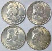 Original Choice BU 1948-D, 1950, 1952, & 1953-S Franklin Half Dollars