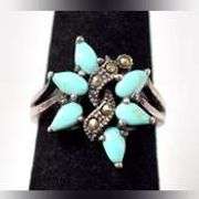 Turquoise and Marcasite Gemstone Ring in Sterling Silver .