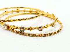 22KT Yellow Gold Hand Made Set Of Three Gold And White Flower Motifs Bangles