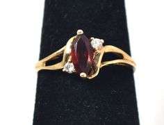 Elegant 10K Yellow Gold Red Garnet Gemstone Ring