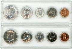 1964 5-pc Uncirculated Year Set & 1964 5-pc Proof Sets. Custom holders