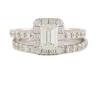 Neil Lane 2.50ctw Emerald and Round Cut Diamond Frame Bridal Set in 14K