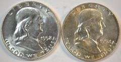 Choice BU 1952 & 1952-D Franklin Half Dollars. Full Bell Lines