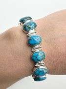 925 Sterling Silver Oval Turquoise Link Bracelet