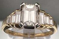 14K Two-tone Gold Emerald Cut Diamond Ring of 1.3ct