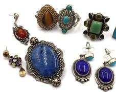 Group lot of Vintage 925 sterling silver lapis and turquoise mixed jewelry