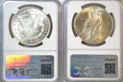 Near Gem BU 1921 Morgan & 1923 Peace Silver Dollars. NGC MS64